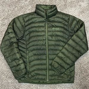 Marmot Down fill 600 puffer full zip jacket dark green coat mens size medium